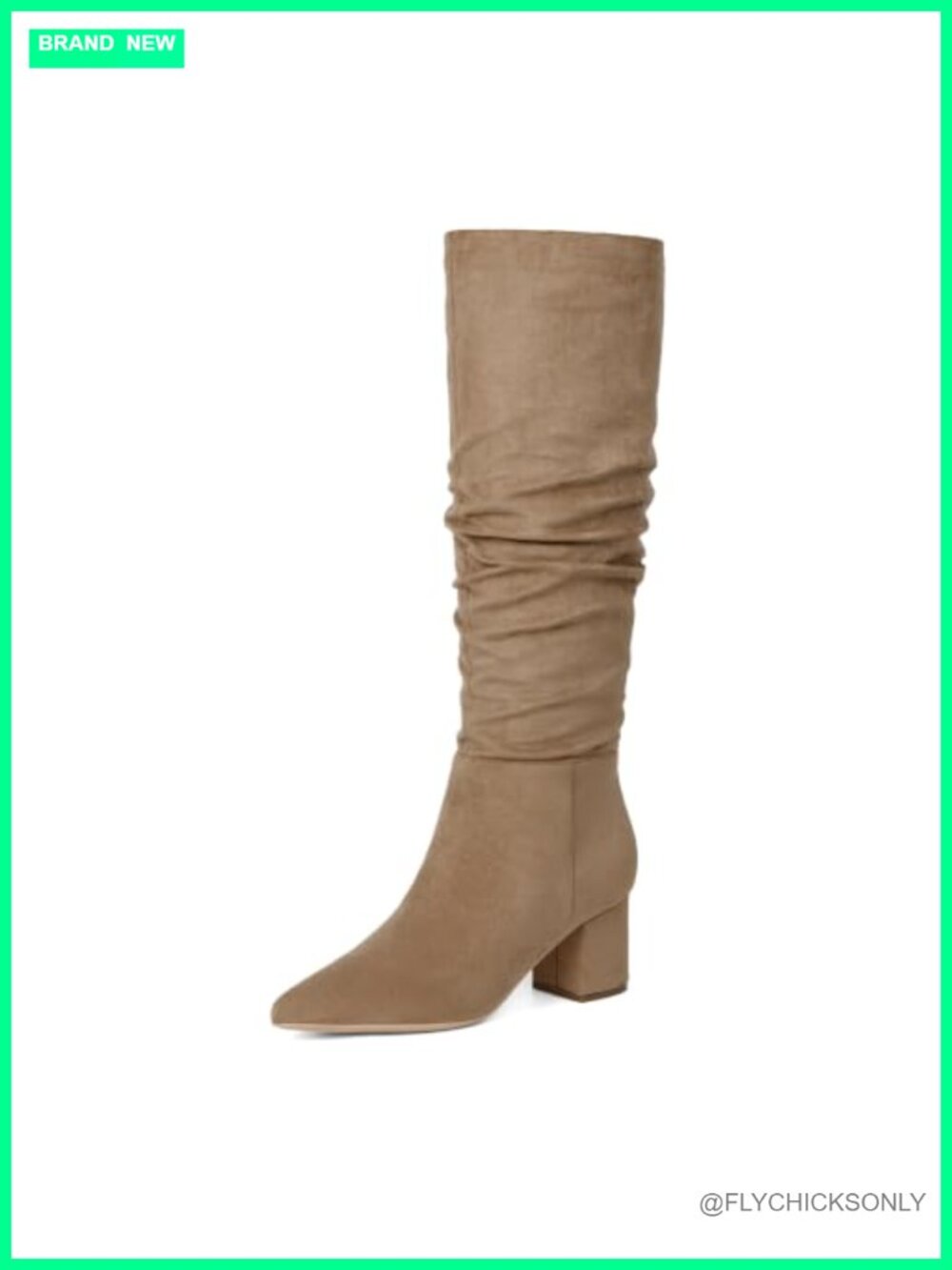 Womens Knee High Boots Chunky Low Heel Pointed Toe Faux Suede Tall Boots